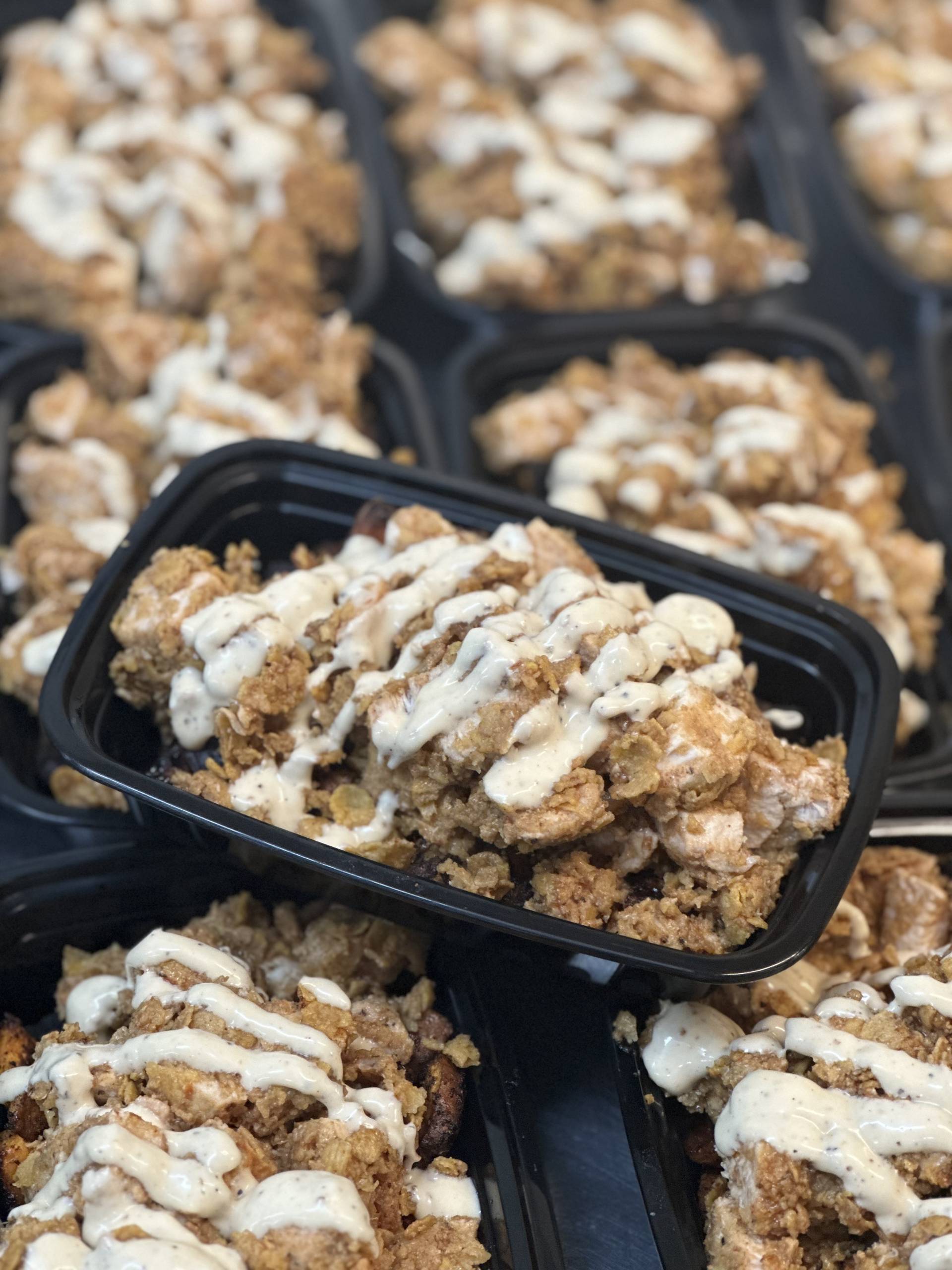 BBQ Clean N' Crispy Chicken Sweet Potato Hash Bowl w/White Sauce