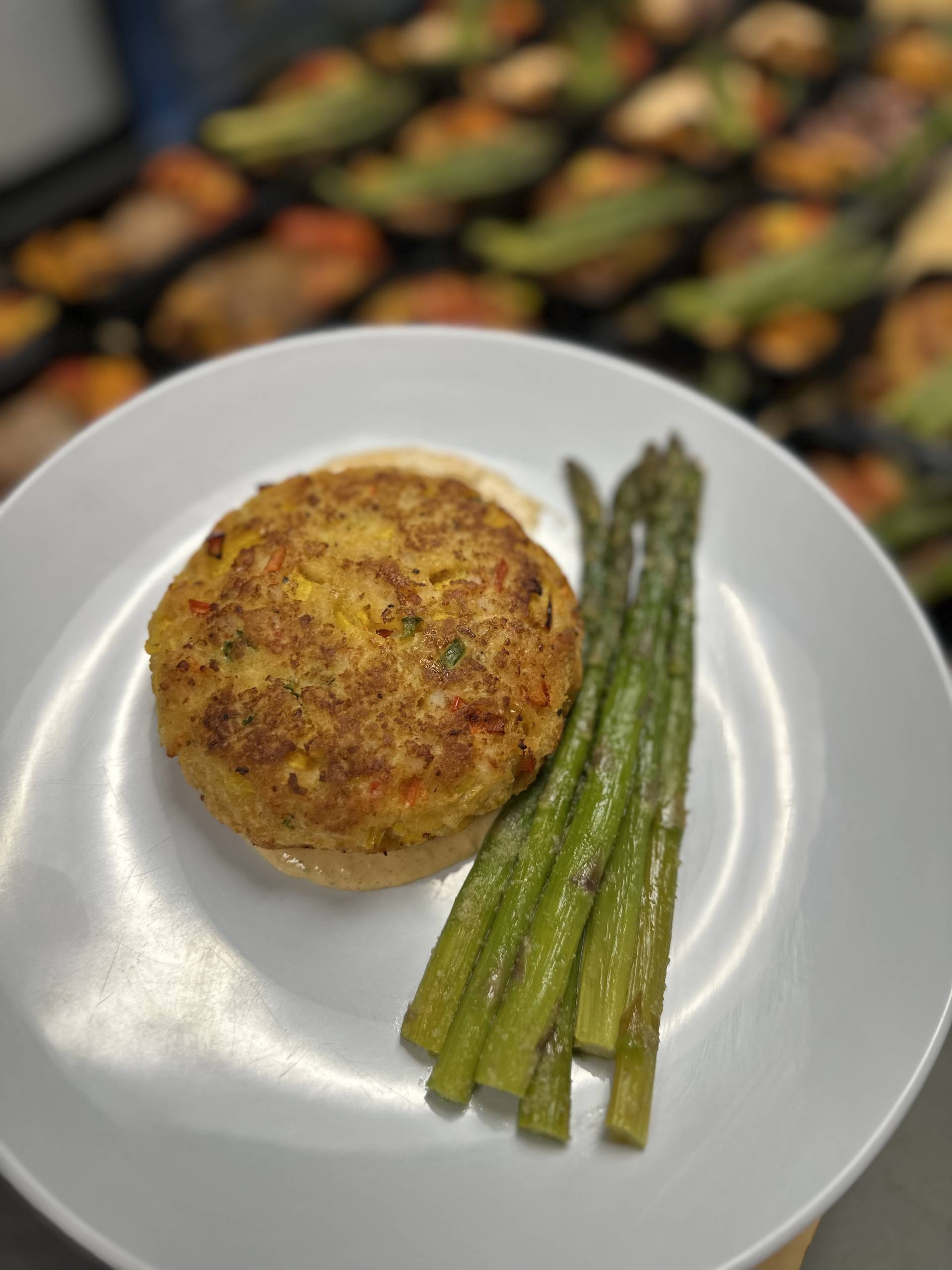 Featured: Giant Shrimp Cake, Roasted Asparagus, & Cajun Remoulade