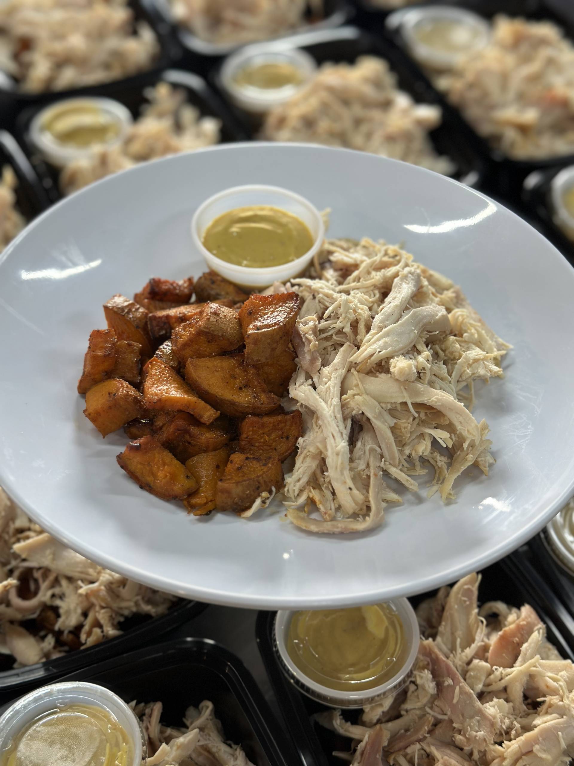 Moderate Carb: Pulled Rotisserie Chicken & Sweet Potato Hash Bowl w/Bird Sauce